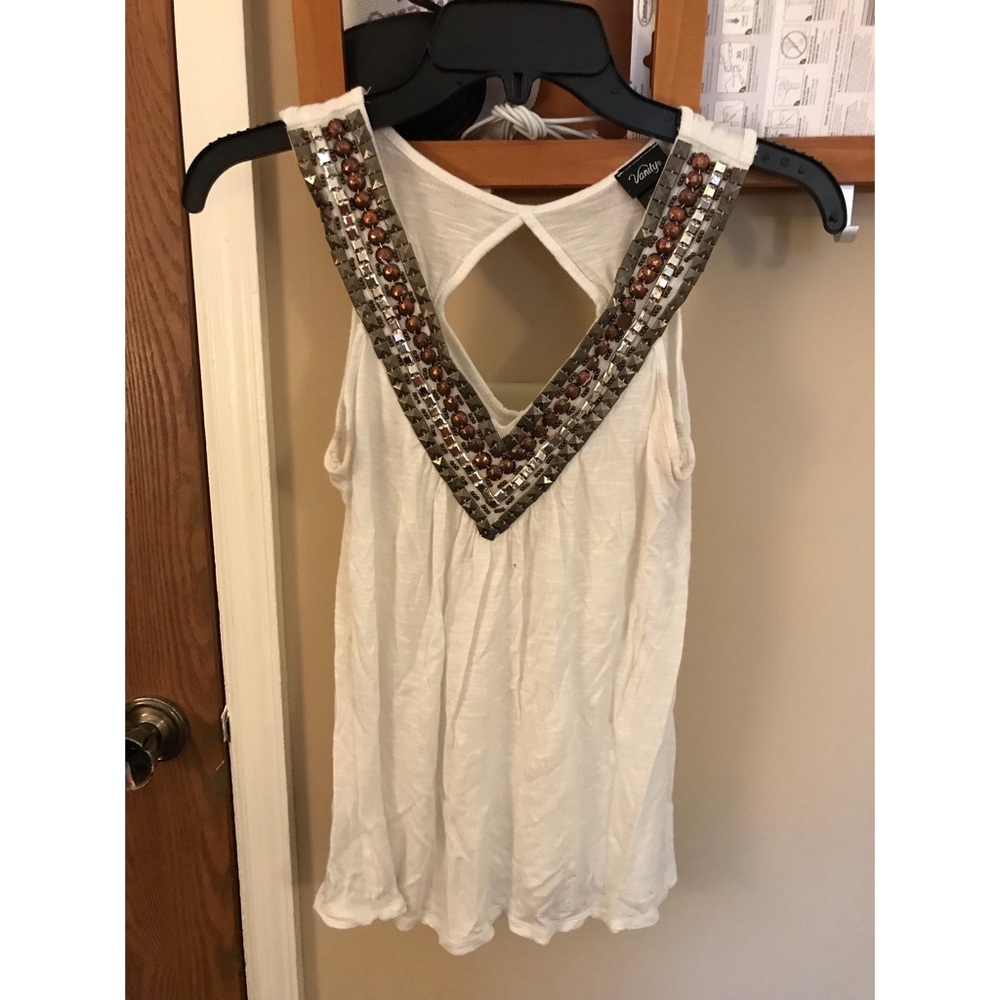 Vanity beaded vneck tank top